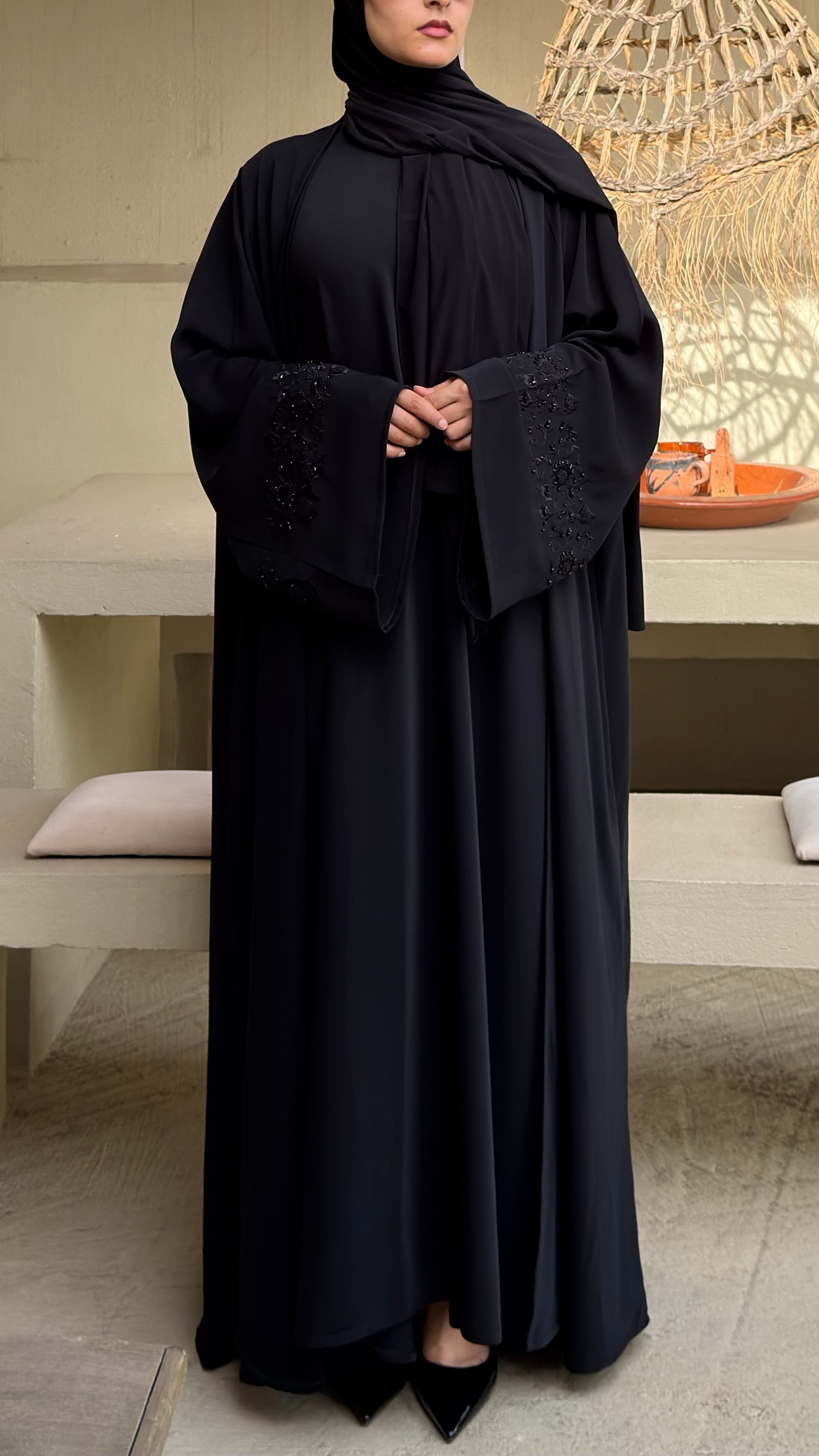 Black | 2 Piece Abaya | Embroidered sleeves
