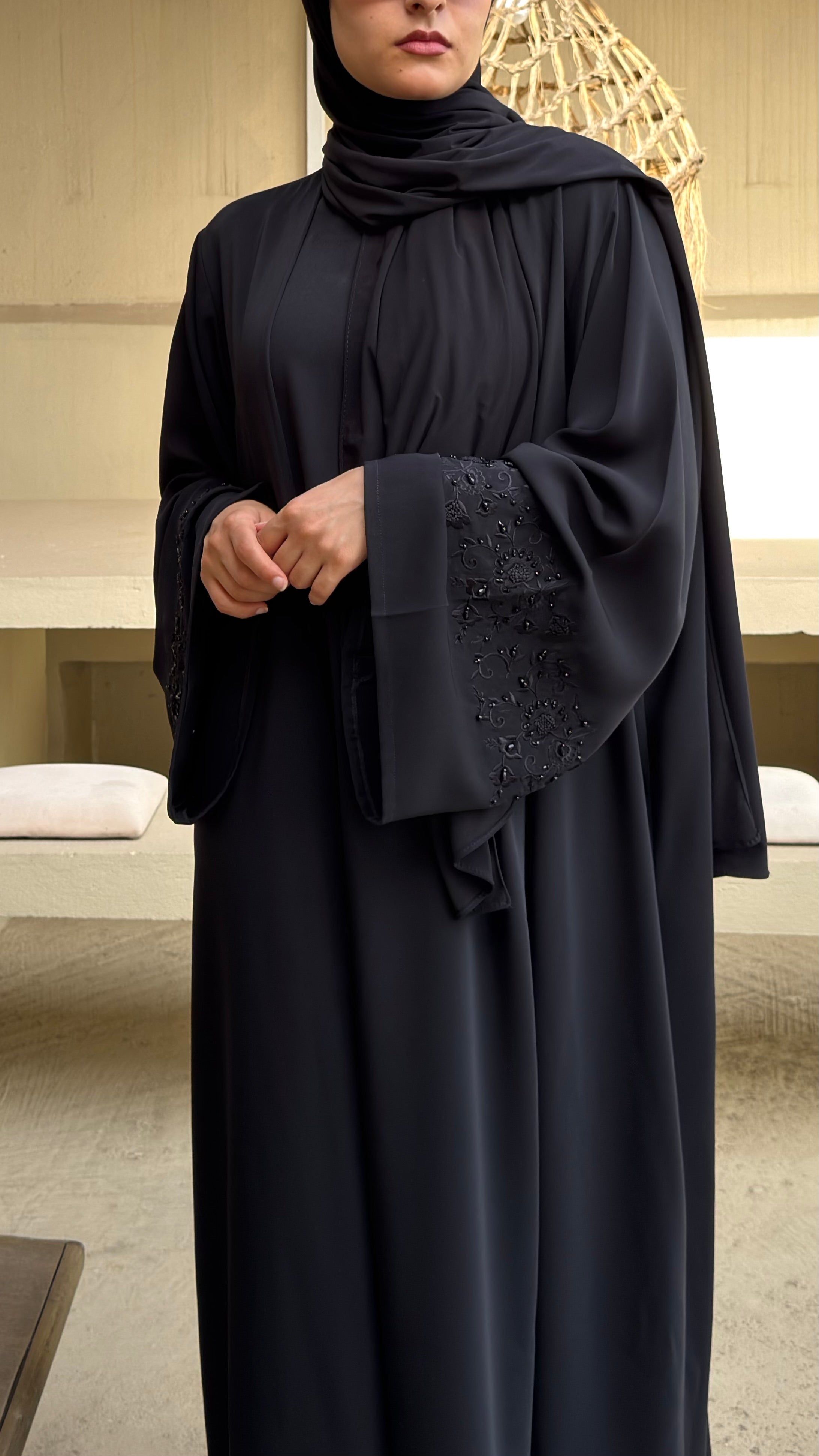 Black | 2 Piece Abaya | Embroidered sleeves