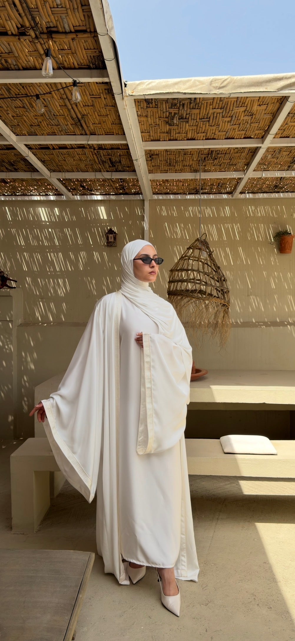 White | 2 Piece | Satin Abaya
