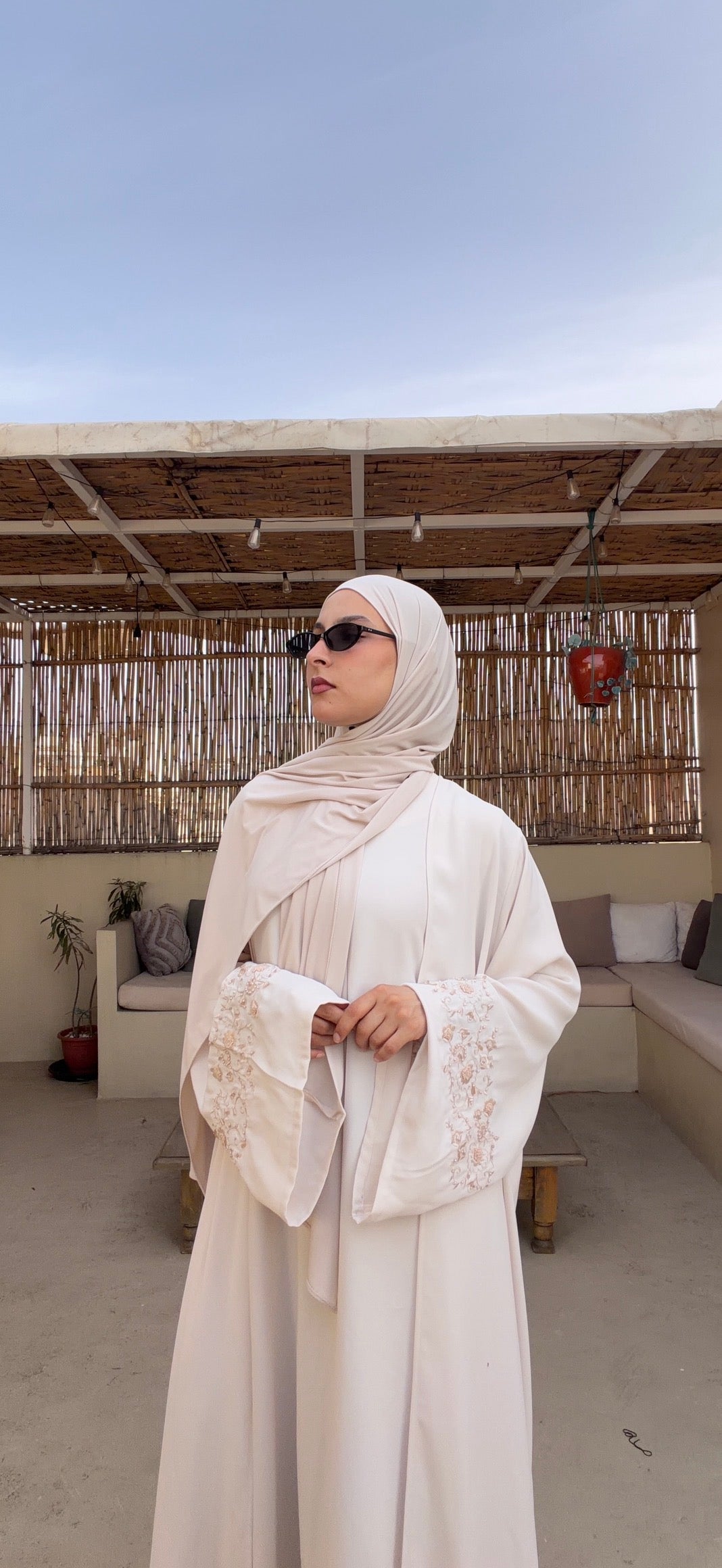 Off - White | 2 Piece Abaya | Embroidered sleeves