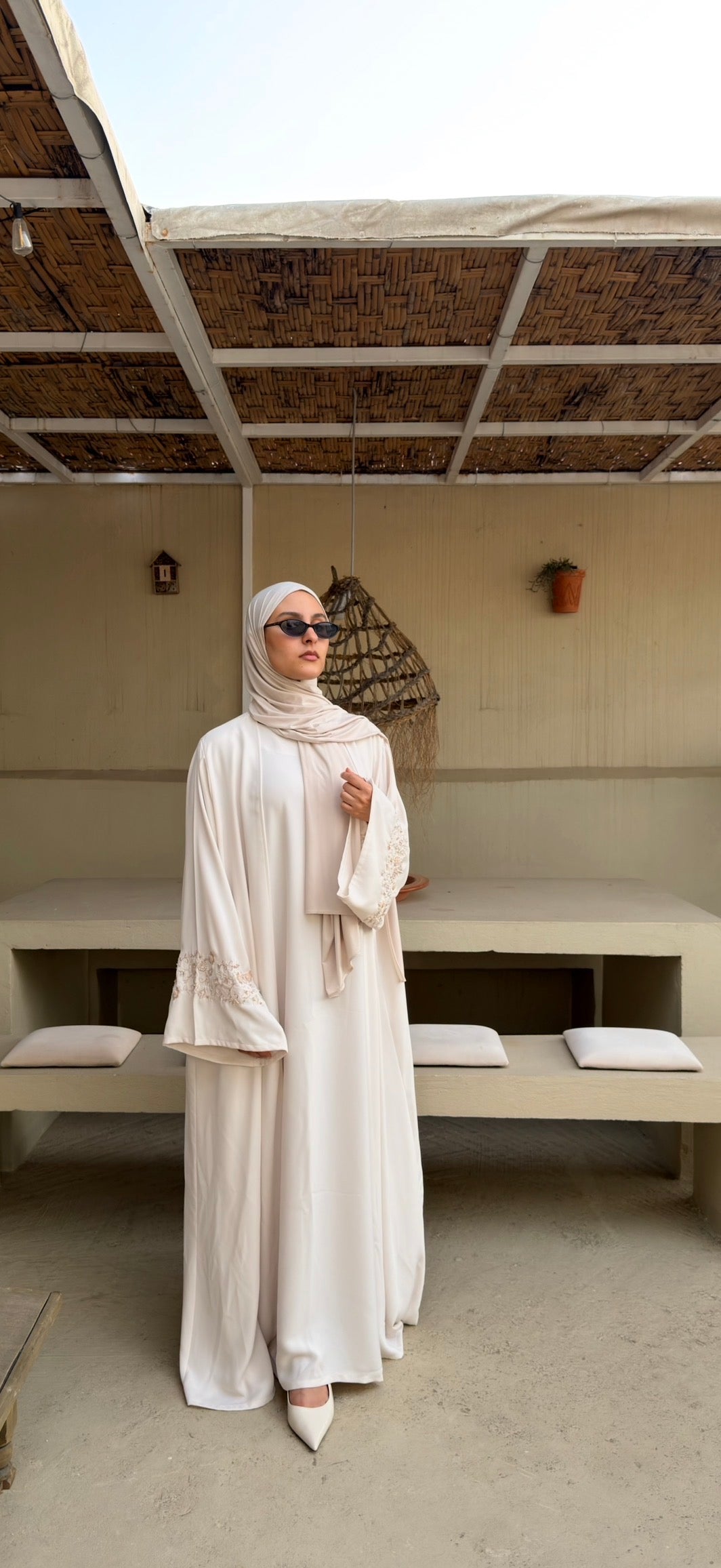 Off - White | 2 Piece Abaya | Embroidered sleeves