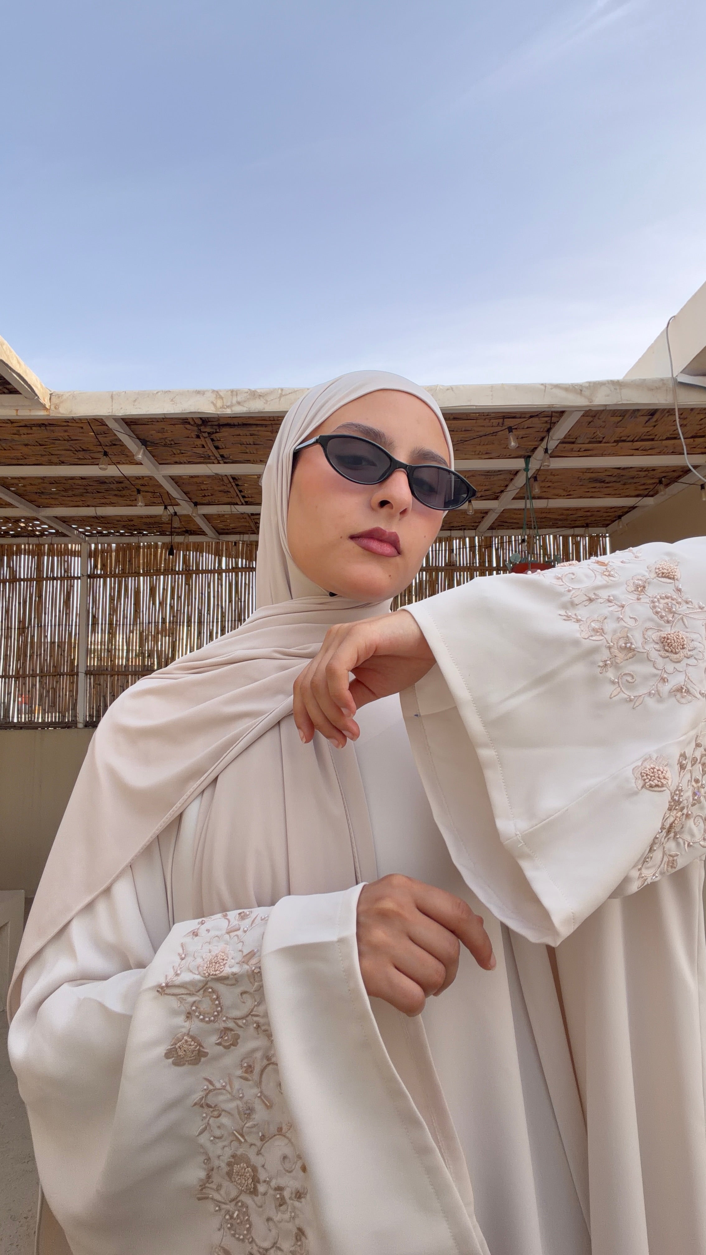 Off - White | 2 Piece Abaya | Embroidered sleeves