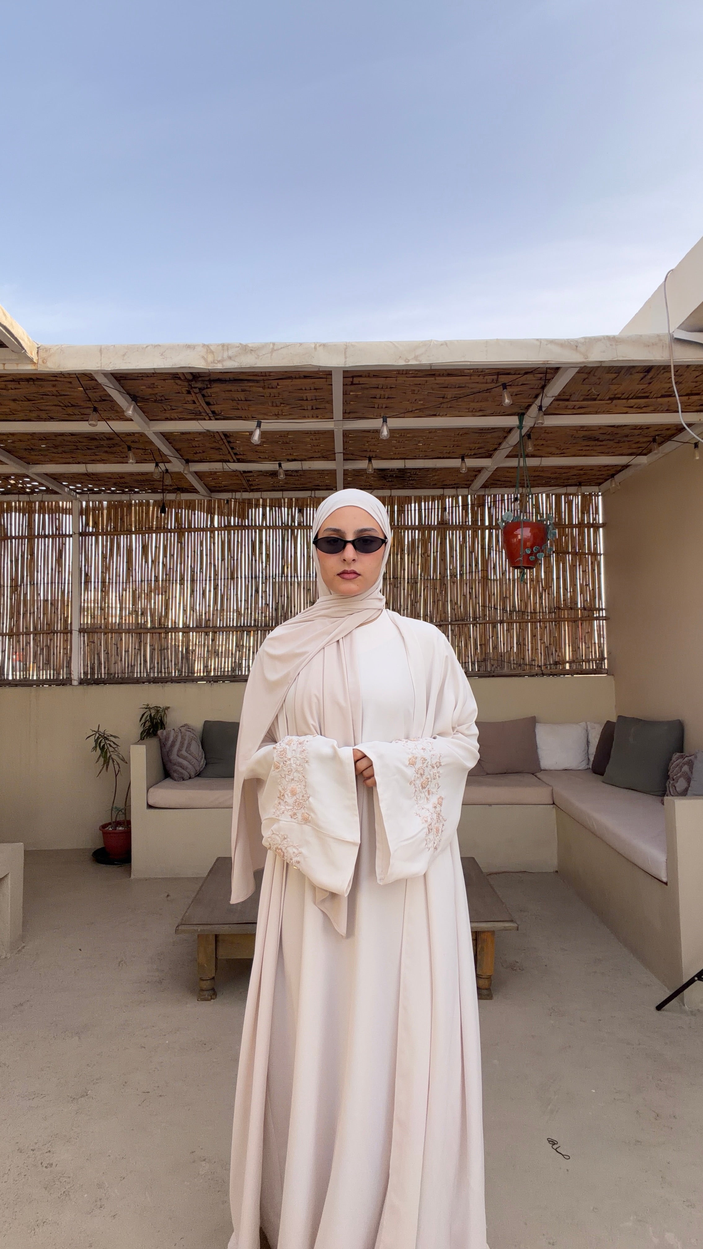 Off - White | 2 Piece Abaya | Embroidered sleeves