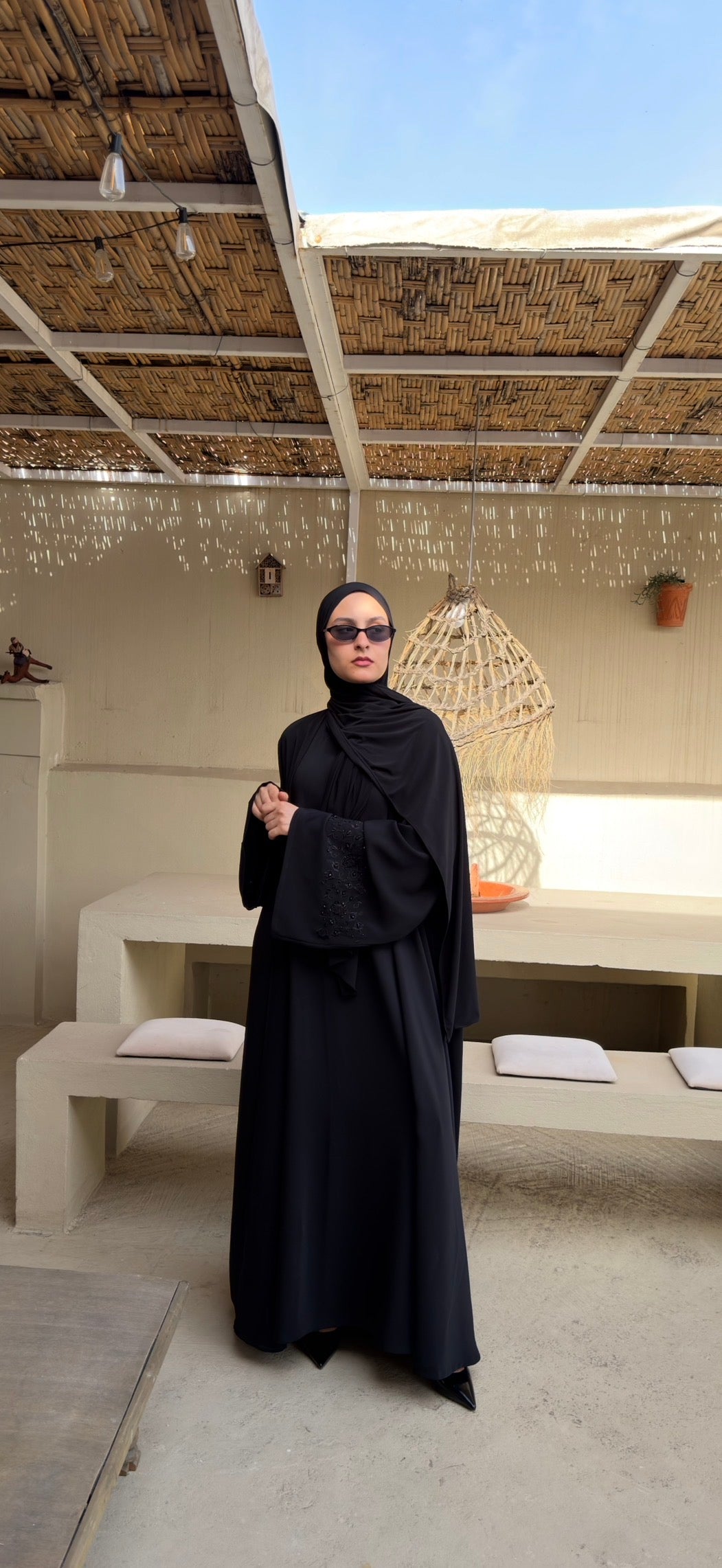 Black | 2 Piece Abaya | Embroidered sleeves