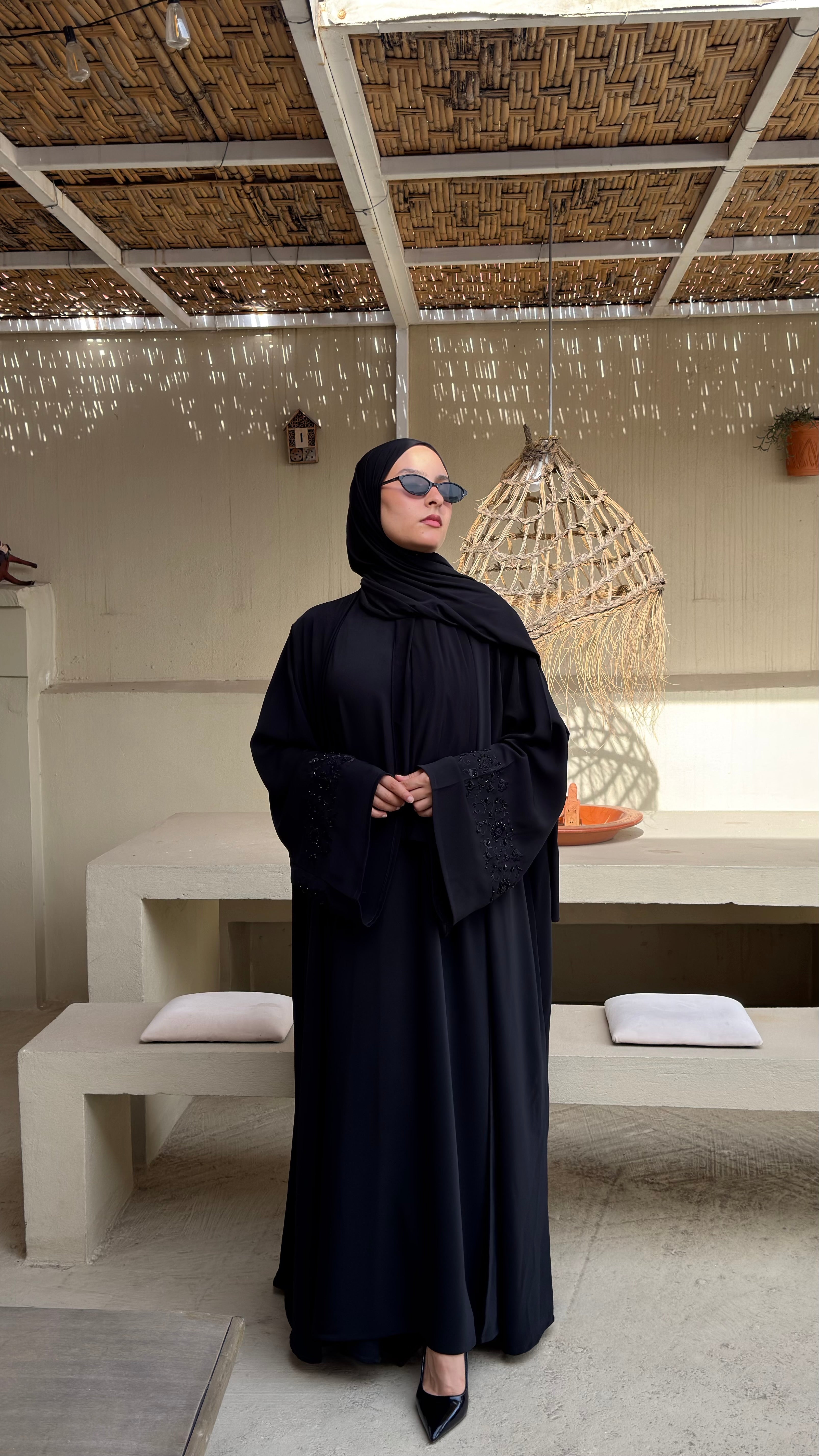 Black | 2 Piece Abaya | Embroidered sleeves