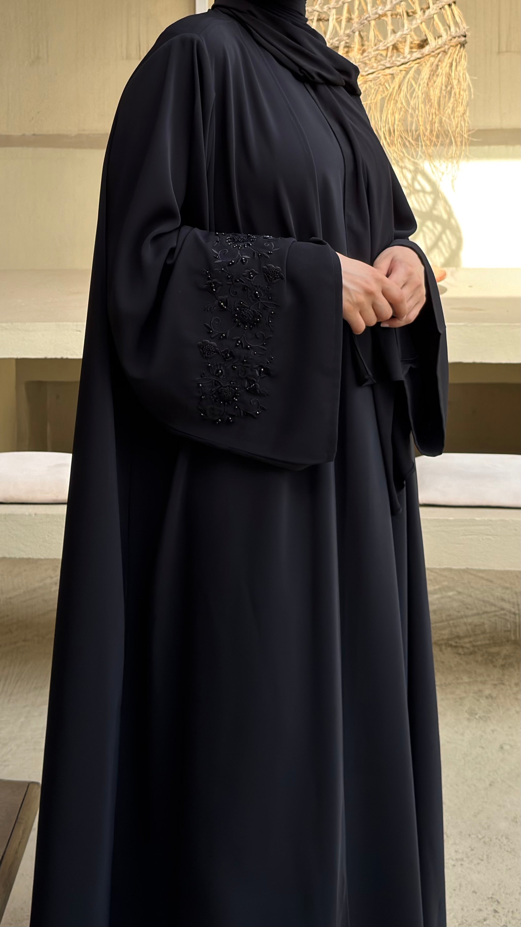 Black | 2 Piece Abaya | Embroidered sleeves