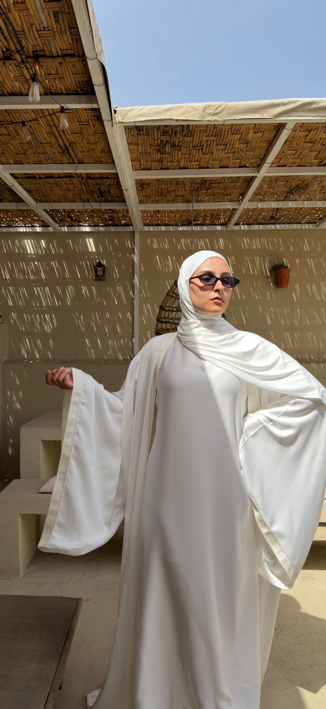 White | 2 Piece | Satin Abaya