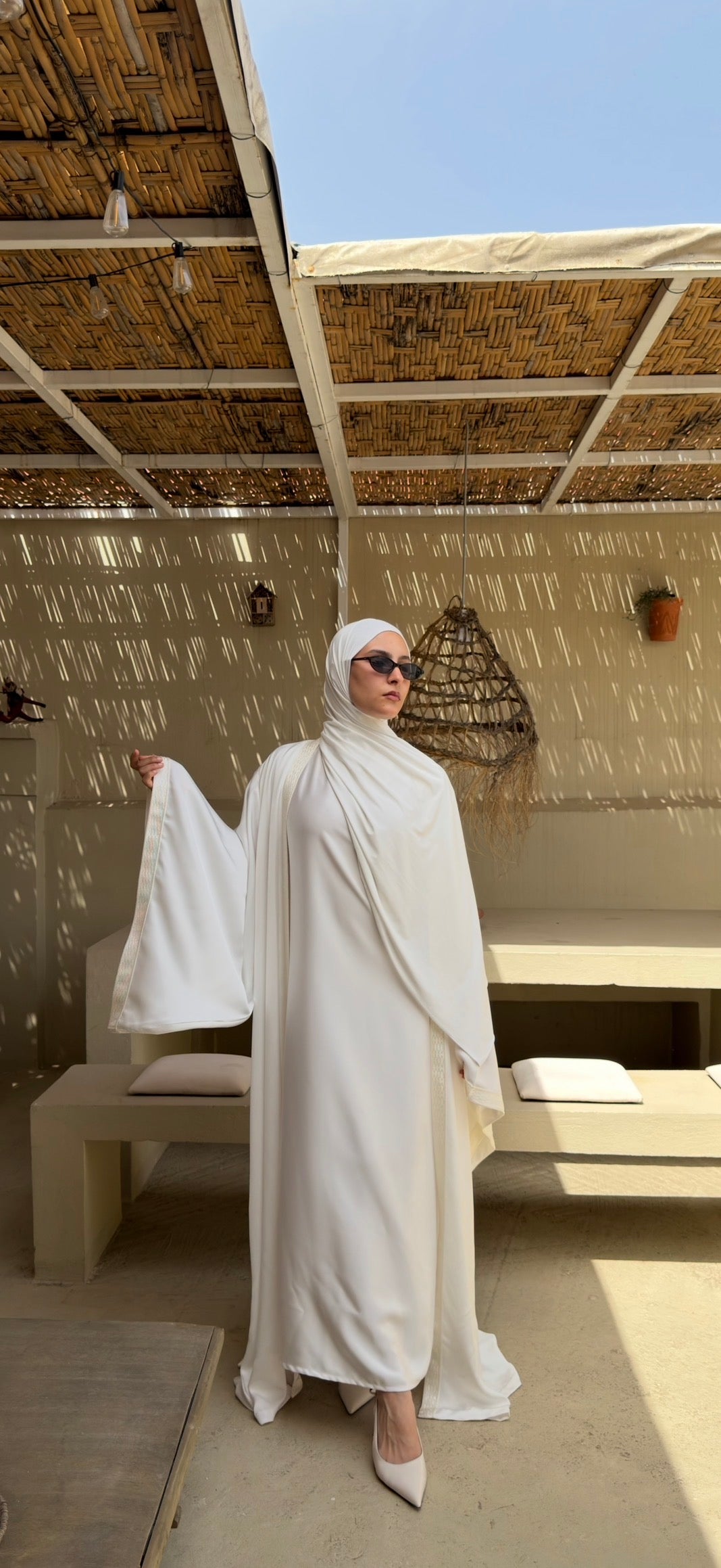 White | 2 Piece | Satin Abaya