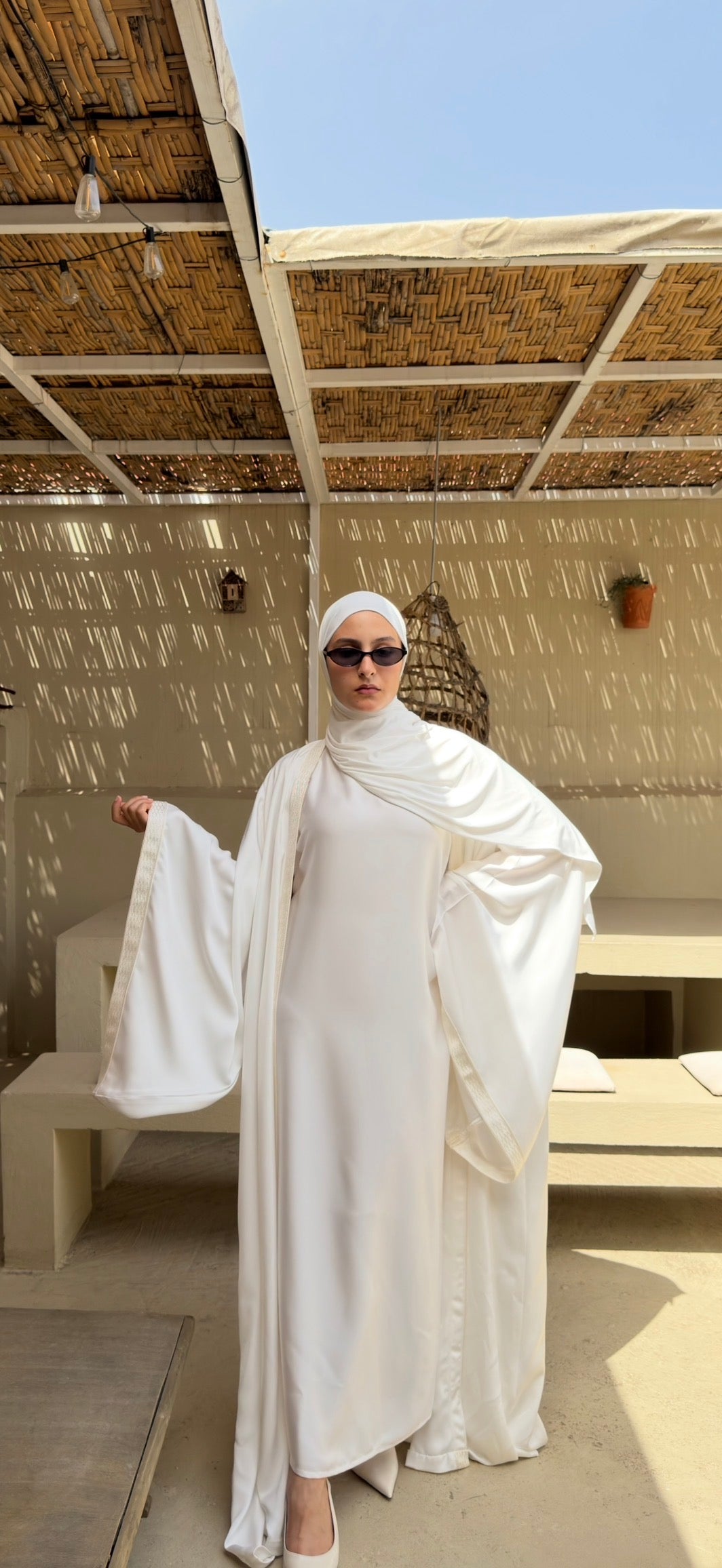 White | 2 Piece | Satin Abaya