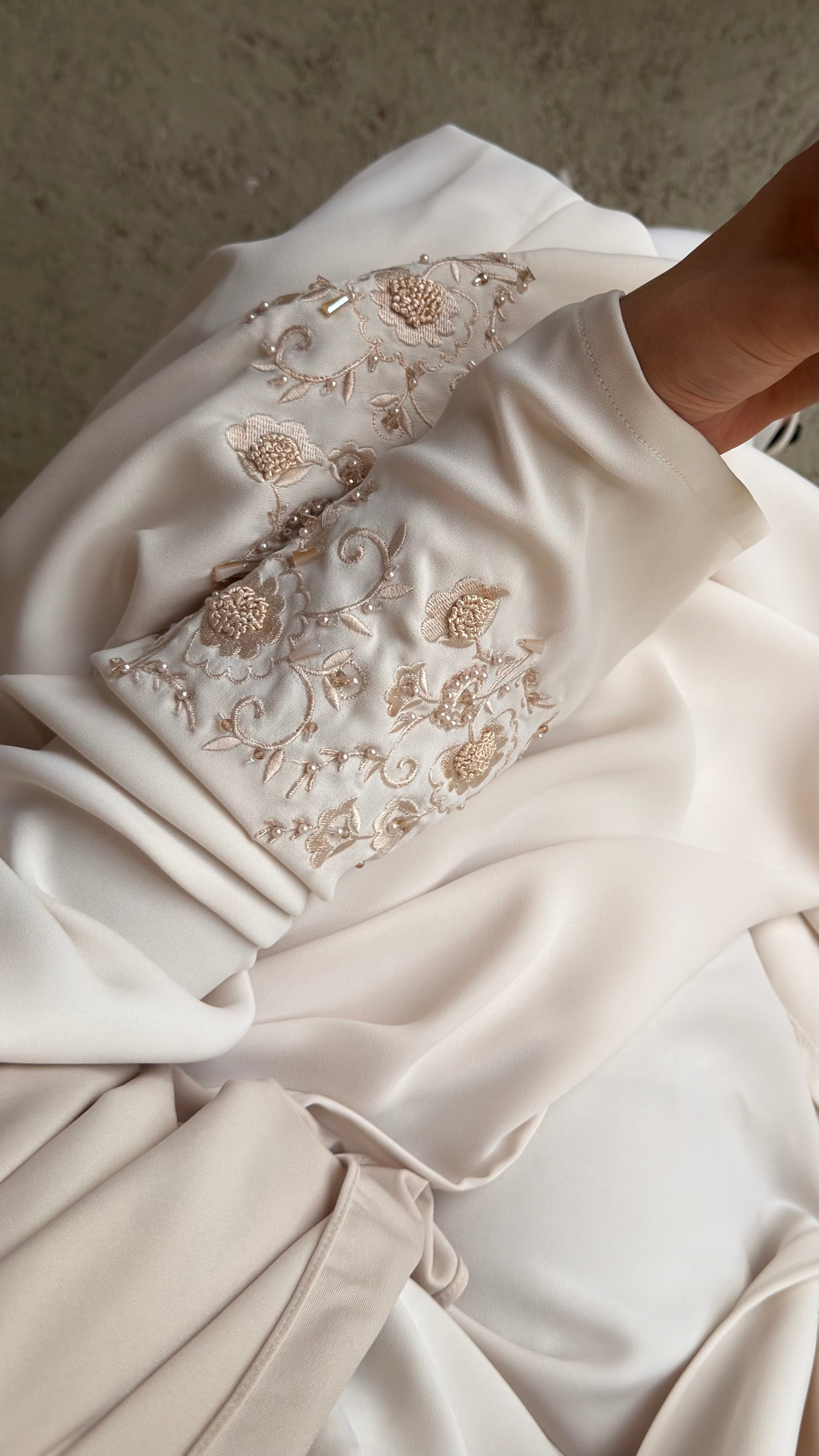 Off - White | 2 Piece Abaya | Embroidered sleeves