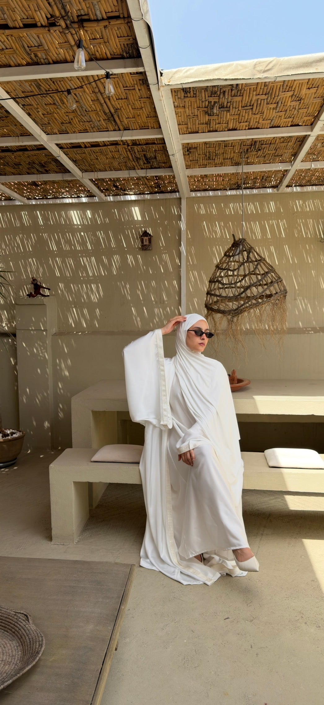 White | 2 Piece | Satin Abaya