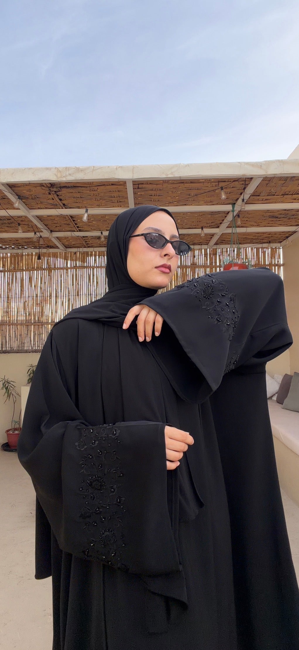 Black | 2 Piece Abaya | Embroidered sleeves