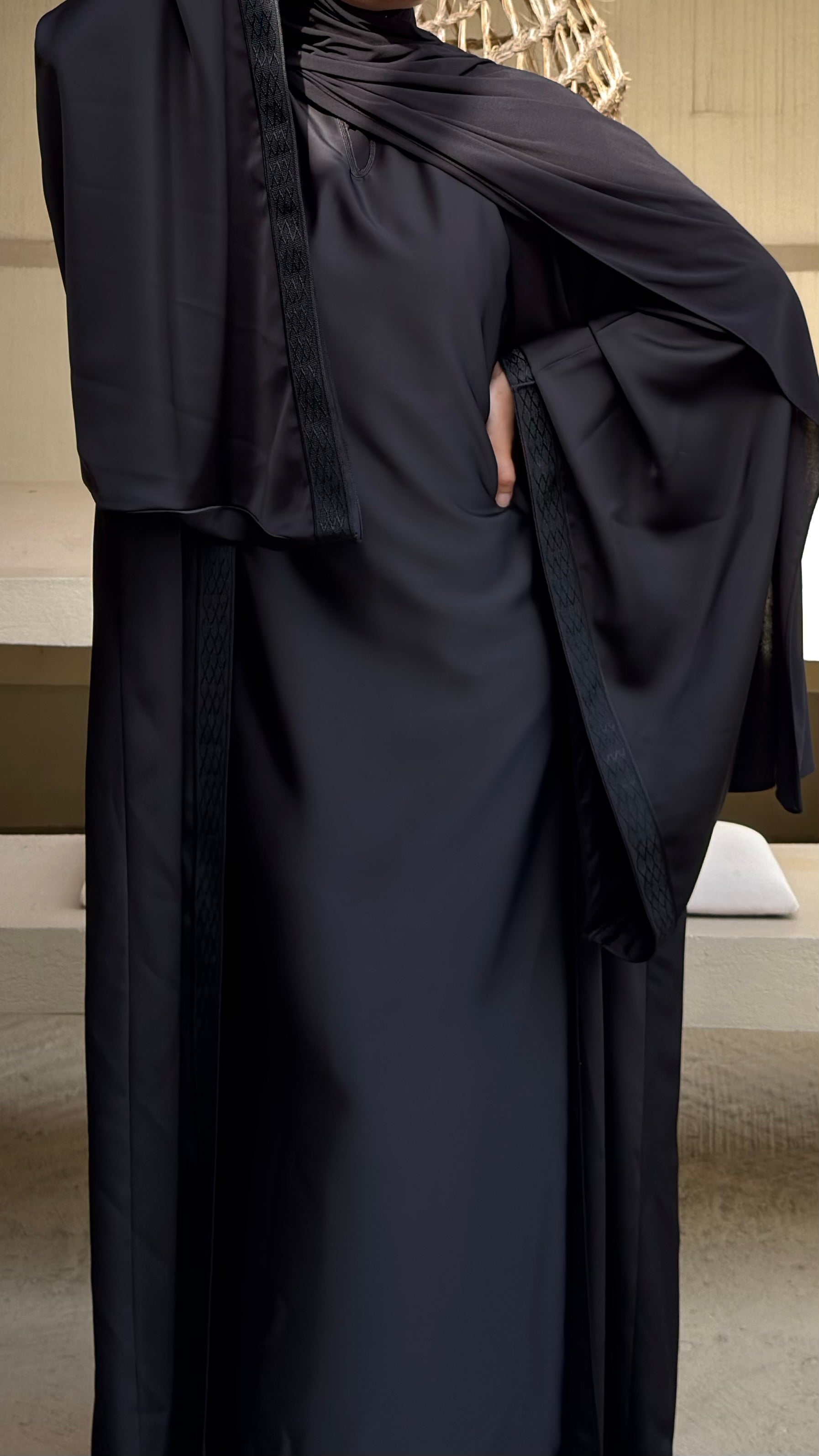 Black | 2 Piece | Satin Abaya
