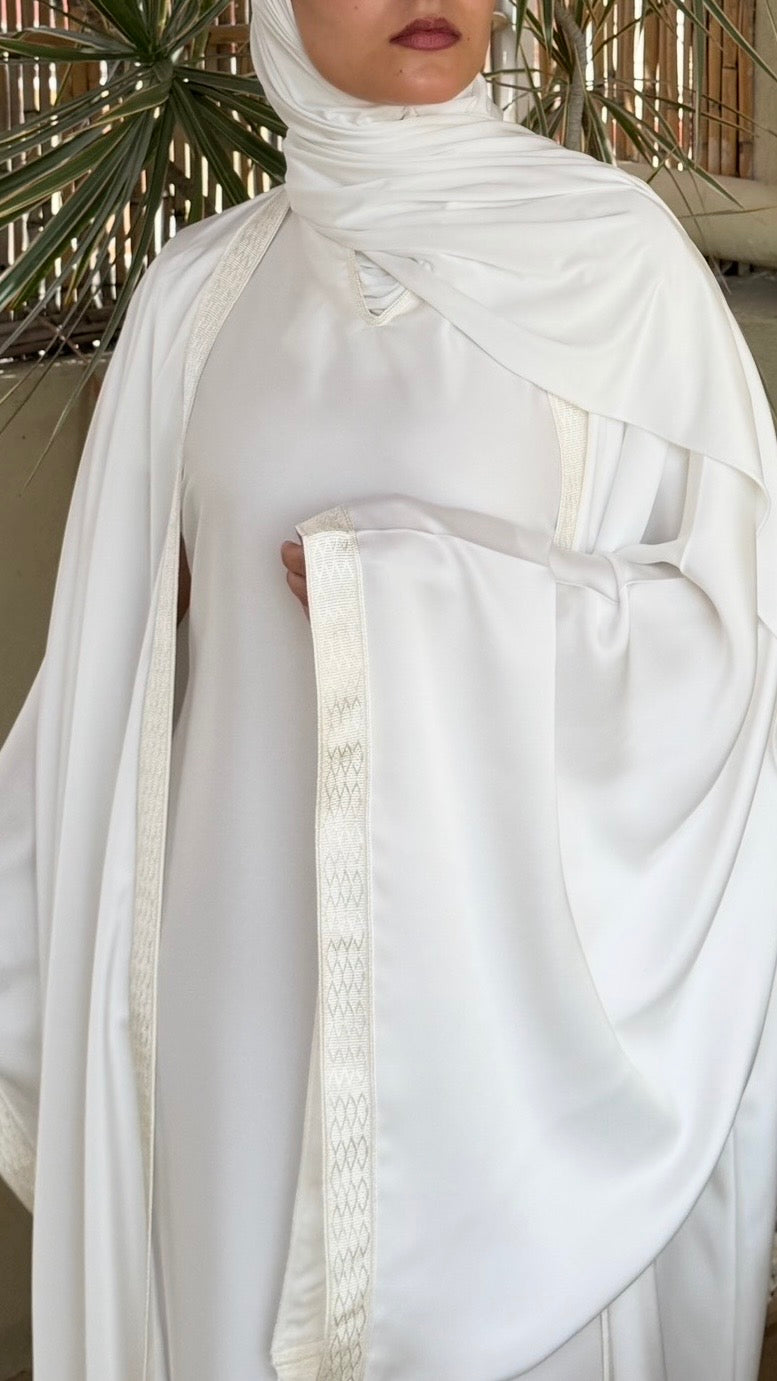 White | 2 Piece | Satin Abaya