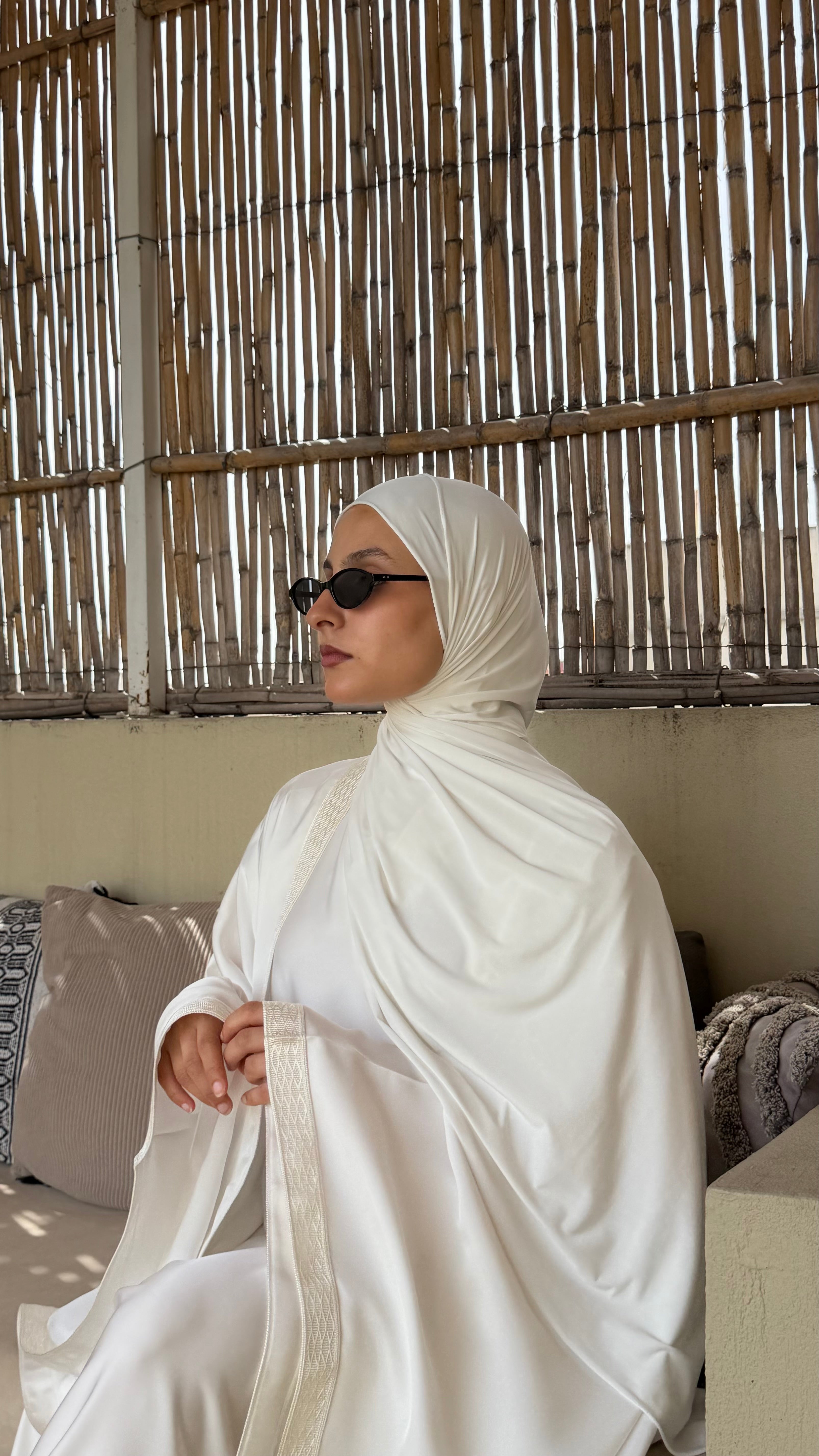 White | 2 Piece | Satin Abaya