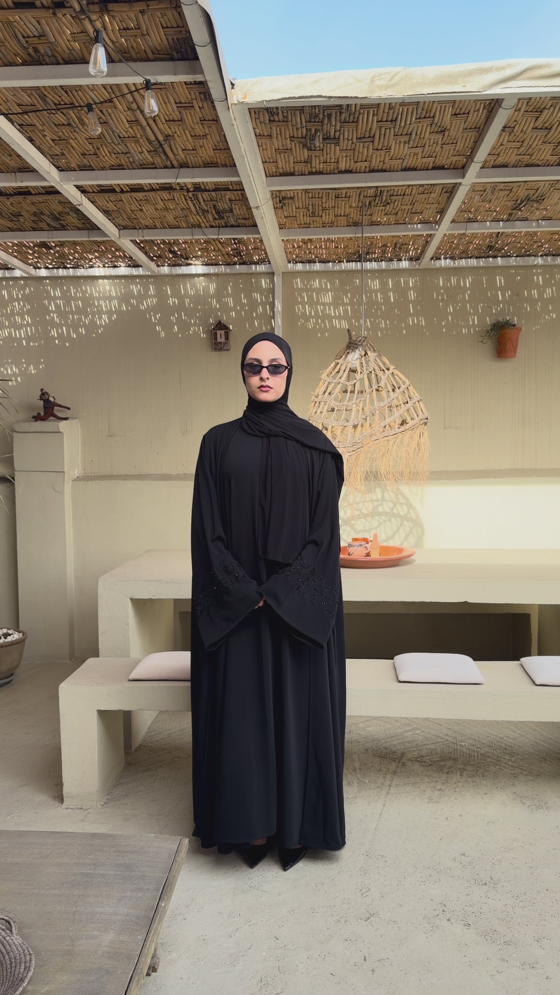 Black | 2 Piece Abaya | Embroidered sleeves